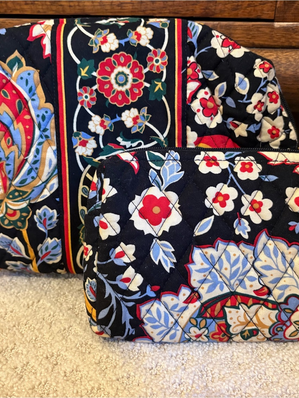 Vera Bradley Versailles Quilted Floral Cosmetic Zippered Pouch, Set of Two